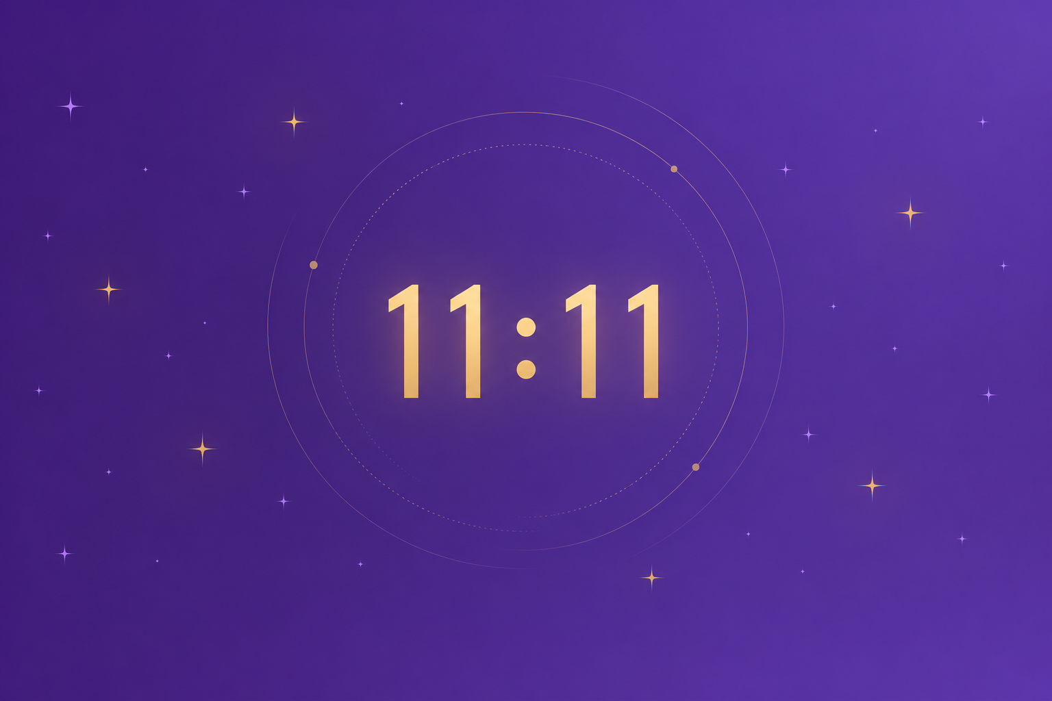 Relógio marcando 11:11 sobre fundo roxo com estrelas